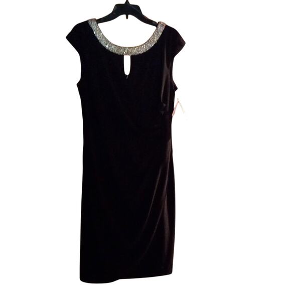 NWT Alex Evening Black Dress with Jeweled Neckline Size 16 - Picture 1 of 8